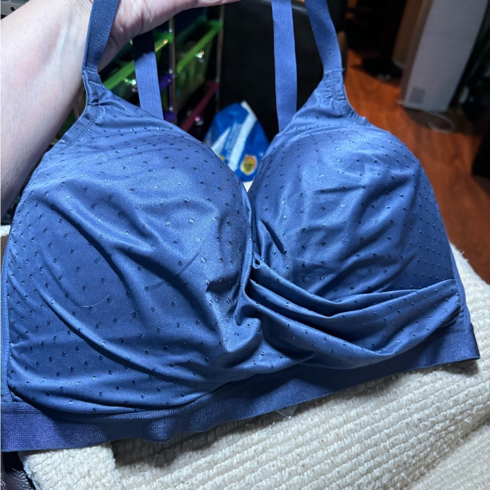 Deesse Blue Polka Dotted Draped Wireless Light Padded Multiway Bra Size 38G